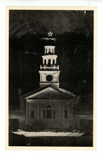 VT - Woodstock. Congregational Church & Christmas Star on Mount Tom