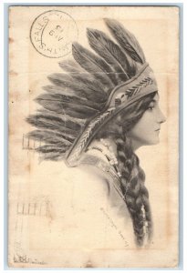 1913 Pretty Woman Native American Headdress Edmonton Alta Canada Posted Postcard