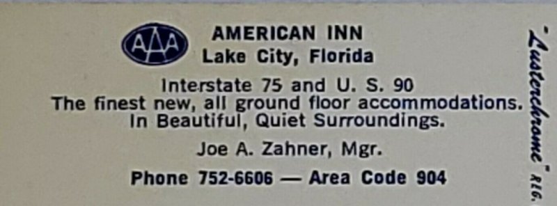 American Inn Lake City Florida Interstate 75 & US 90 Vintage Postcard   473