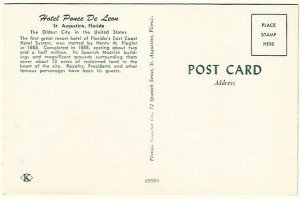 Hotel Ponce De Leon, St Augustine, Florida, Vintage Chrome Postcard