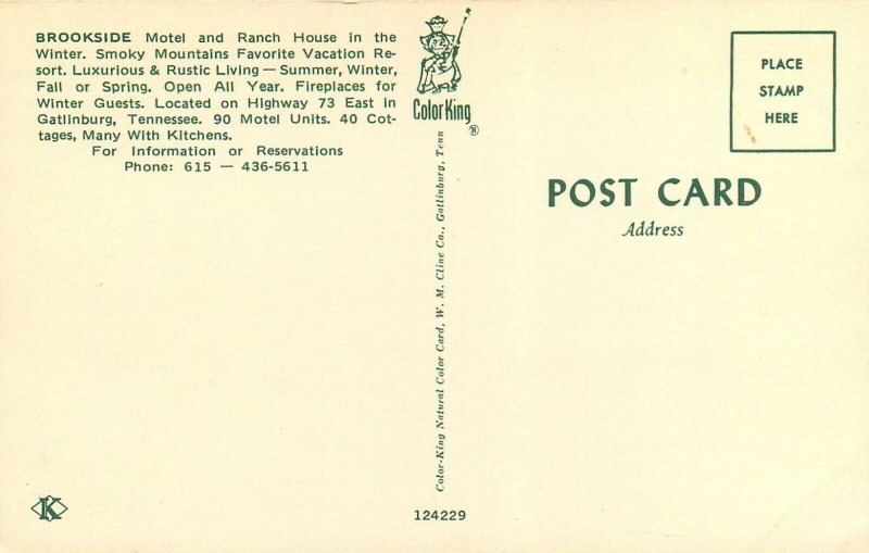 Brookside Motel and Ranch House Smoky Mountains Gatlinburg Tennessee TN Postcard