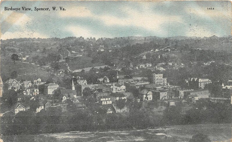 F96/ Spencer West Virginia Postcard 1909 Birdseye View Homes School