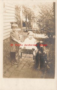 IL, Quincy Postmark, Illinois, RPPC, Children with Carriage & Dog, 1910 PM