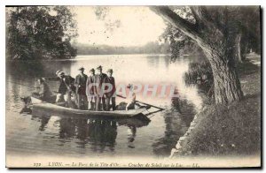 Old Postcard Lyon Parc de la Tete Golden Sunset Lake