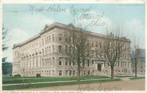 Postcard Ann Arbor Michigan UofM Medical Bldg Postmark Illegible, Detroit Pub