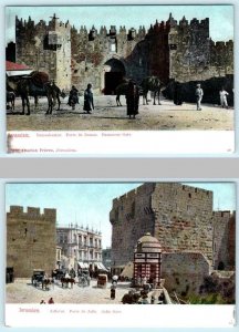 2 Postcards JERUSALEM, ISRAEL ~ Damascus Gate & Jaffa Gate ca 1900s UDB