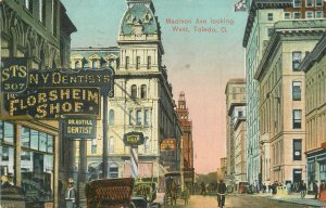 Postcard Ohio West Toledo Madison Avenue Street Scene 1910 23-8506