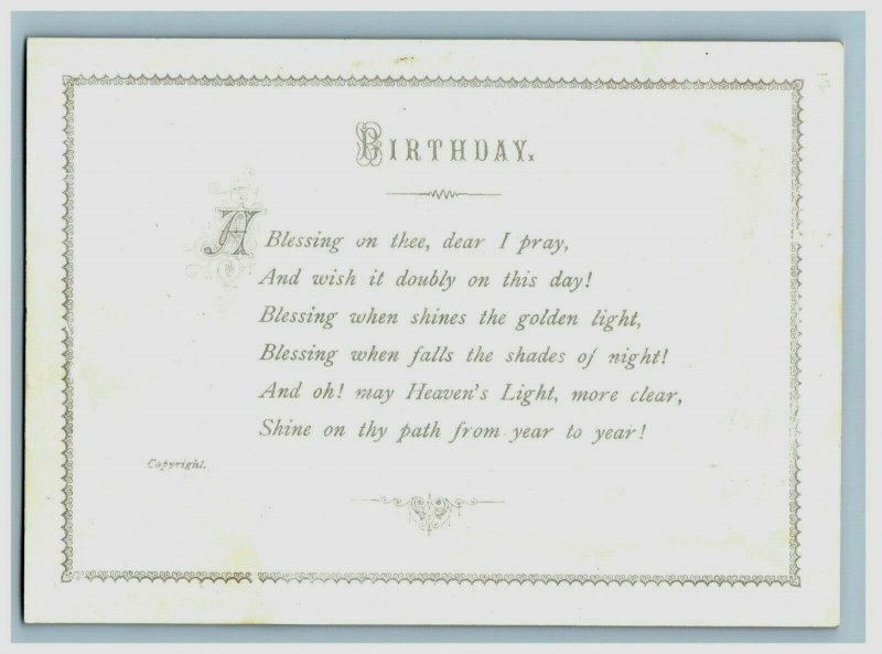 1880s Victorian Birthday Card Poem Adorable Child Goldfish Pond Lilies 7D