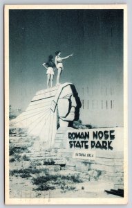 Watonga Oklahoma~Roman Nose State Park~Gals on Top Indian Chief Sign~1956 B&W