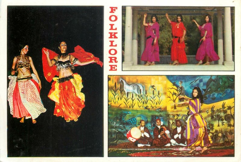 Tunisia multi view postcard folklore costumes woman dances