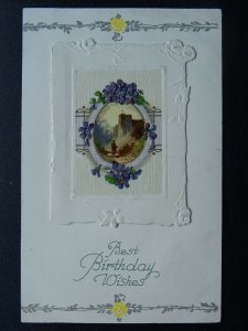 Greeting BEST BIRTHDAY WISHES Vase of Pink Roses c1906 Open Out Postcard