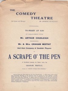 A Scrape Of The Pen Comedy Theatre Antique Scottish Comic Theatre Programme