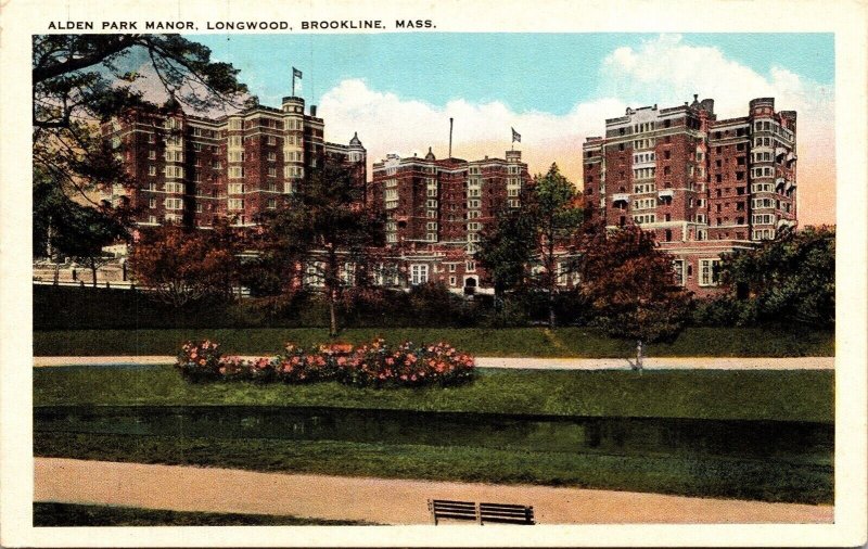 Historic Alden Park Manor Longwood Brookline Massachusetts WB Postcard 