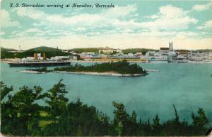 c1913 Postcard, Ship SS Bermudian arriving at Hamilton Bermuda, Posted