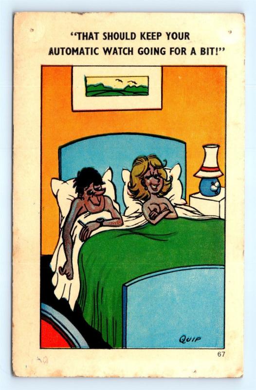 Risque Comic - Postcard Risque Comic Nude Man Women in Bed Keep Automatic Watch Going QUIP  J14 | Topics - Cartoons & Comics - Comics, Postcard / HipPostcard