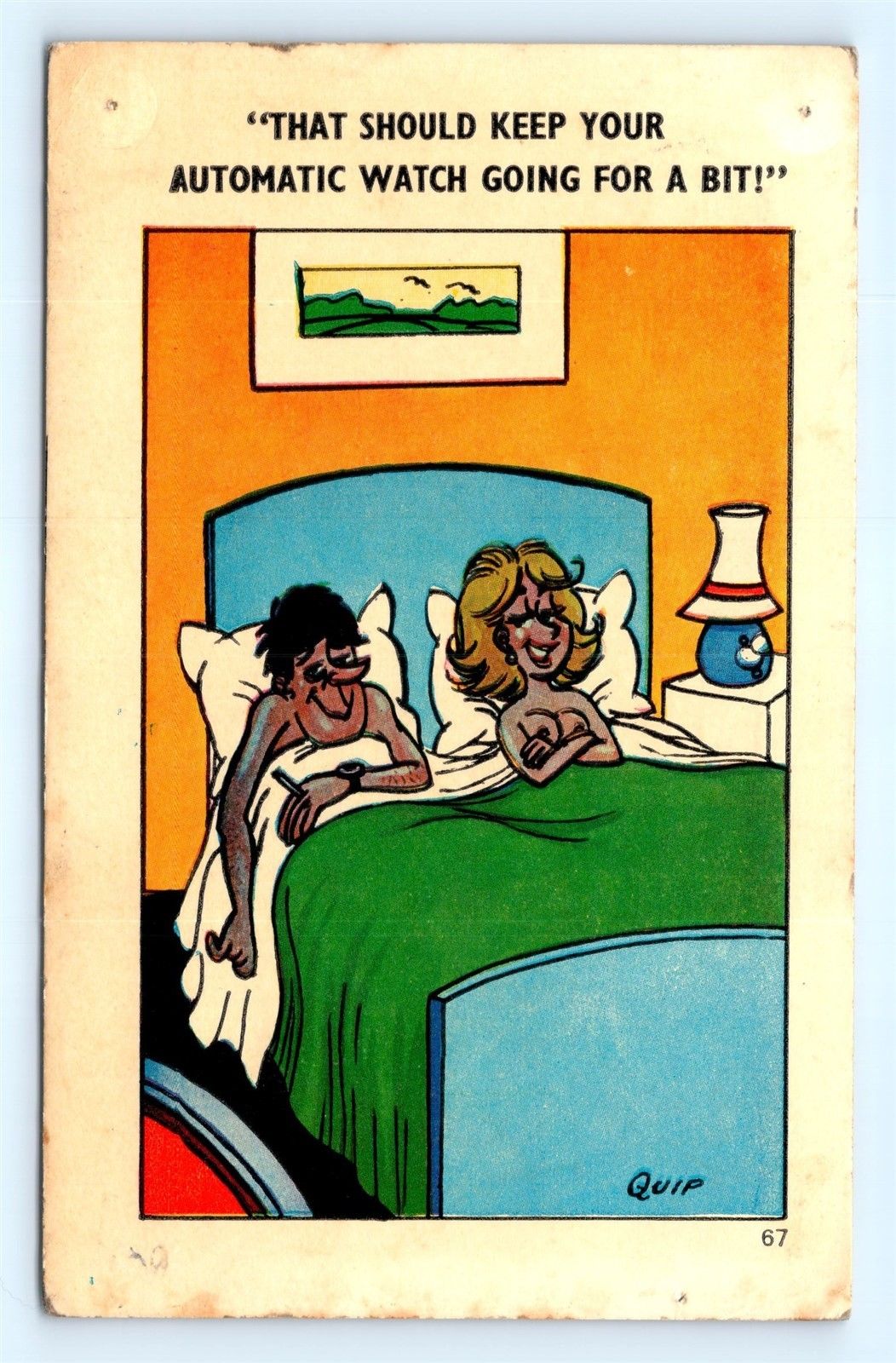 Risque Comic - Postcard Risque Comic Nude Man Women in Bed Keep Automatic ...