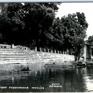 c1950s Cuernavaca, Mexico Jardin Borda RPPC Garden Pond Real Photo Gamboa A163