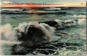 Rolling Waves on Atlantic Ocean Sunrise Atlantic City NJ Vintage Postcard G07