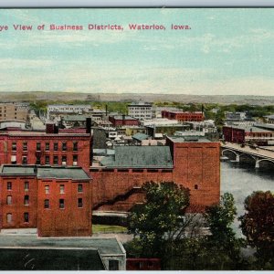 c1910s Waterloo, IA Downtown Business District Birds Eye Melan Arch Bridge A196