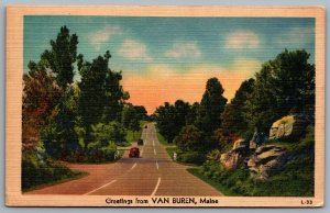 Postcard Van Buren ME c1940s Greetings from Van Buren Maine Linen