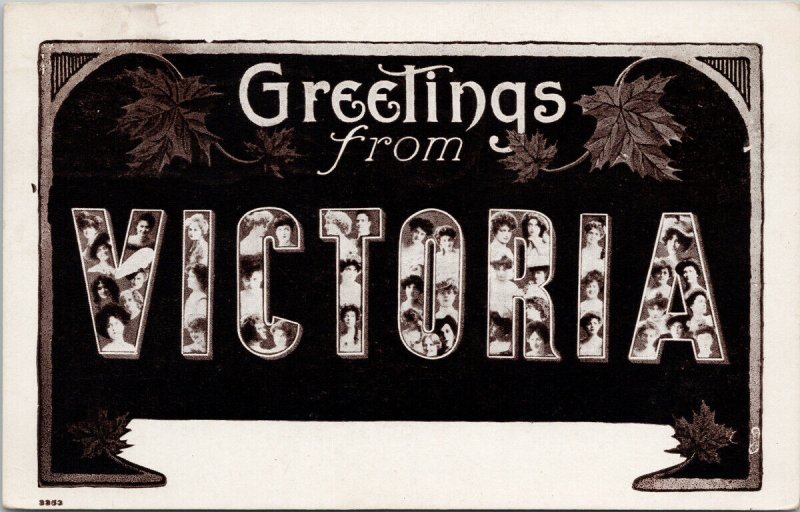 Victoria BC Large Letter Black & White c1909 Warwick & Rutter Postcard G5 