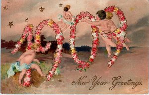 Beautiful  1909  Embossed YEAR DATE  Fantasy Babies  PFB   Postcard