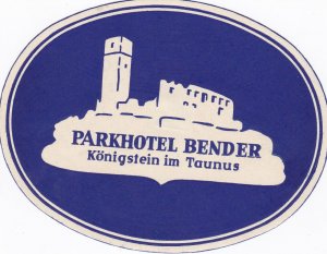 Germany Koenigstein In Taunus Parkhotel Bender Vintage Luggage Label sk2824