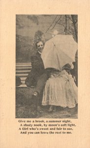 Vintage Postcard 1909 Lovers Couple Date Face Covered With Umbrella Romance