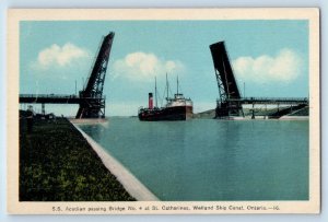 Welland Ship Canal Canada Postcard SS Acadian Passing Bridge At St. Catharines