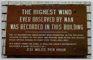 Signs~Highest Wind Observed On Mt Washington New Hampshire~PM 1974~Vtg Postcard