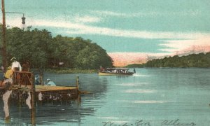 Vintage Postcard 1908 Scenic Picturesque Sunset View River Bridge Boat