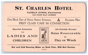 c1920 St. Charles Hotel Restaurant Fare & Millage Jacksonville Florida Postcard