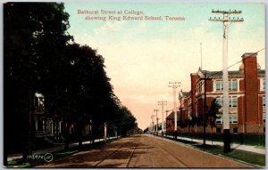 Bathurst Street At College Showing King Edward School Toronto Canada Postcard