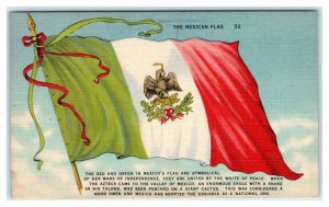 The NATIONAL FLAG of MEXICO ~  c1940s Linen Postcard