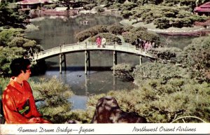 Japan Tokyo Famous Drum Bridge Northwest Orient Airlines Card 1959