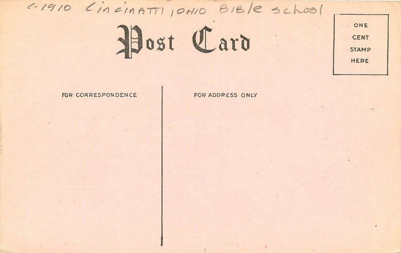 c1910 Cincinnati Ohio Bible School occupation religion Postcard 25-12261