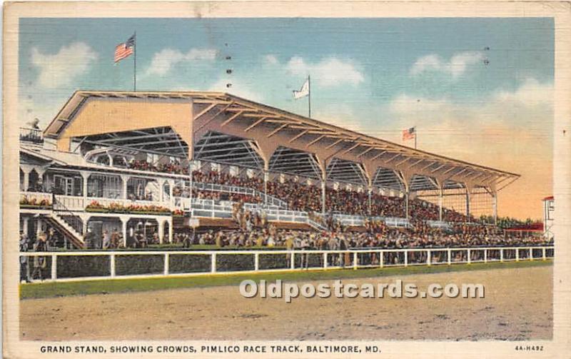 Grand Stand, showing Crowds, Pimlico Race Track Baltimore, Maryland, MD, USA ...