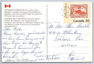 Speaker’s Corridor Ottawa 1982 Postcard, St. Antoine Abbe PQ Split Ring Cancel