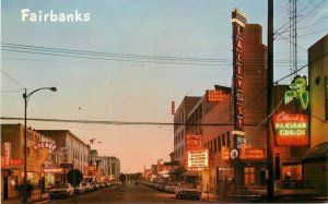 Fairbanks Alaska Second Avenue Johnston Marquee Automobiles Postcard 21-12572