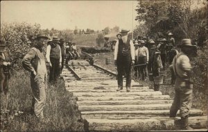 Occupation Men Laying Railroad RR Track Unidentified Real Photo Postcard