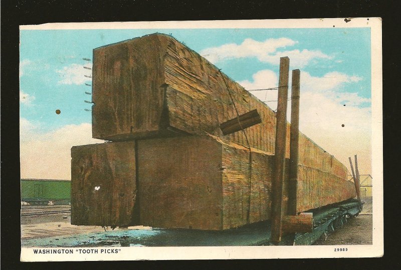 USA Postmark 1930 Seattle Wash Washington Tooth Picks American Art Postcard