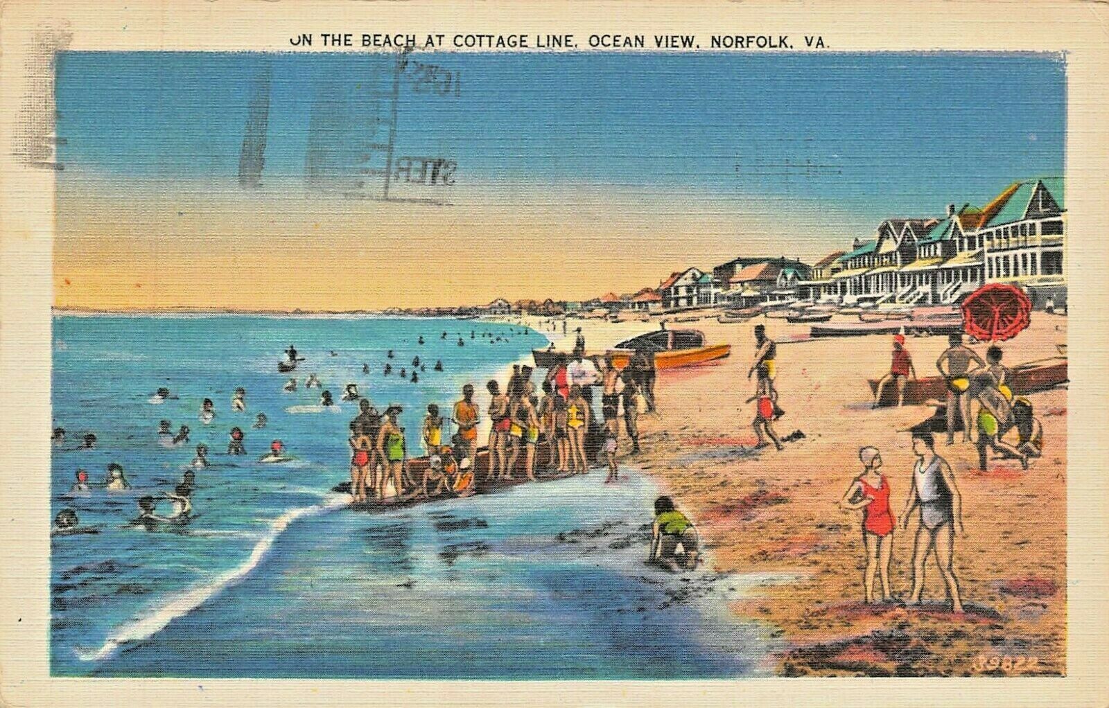 Norfolk Va~Ocean View-On the Beach at Cottage Line~1938 Pstmk Postcard ...