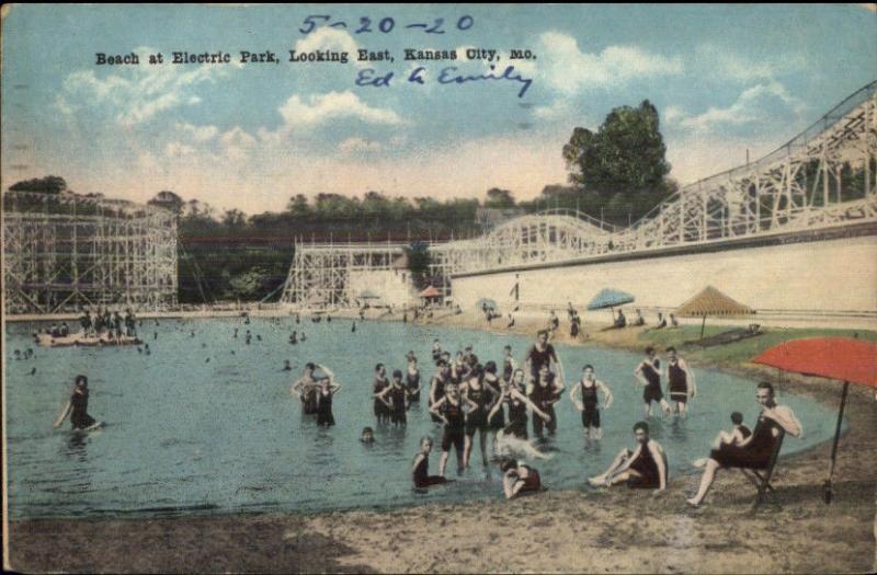 Kansas City MO Electric Park Beach Roller Coaster c1915 Postcard