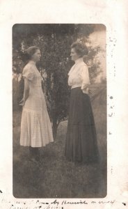 Postcard 1911 Real Photo Costume Fashion Two Girls Outfit Long Dress Pad Frame