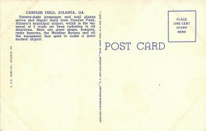 Atlanta Georgia 1940-50s Postcard Candler Field Municipal Airport Control Tower