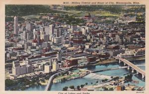 Minnesota Minneapolis Aerial View Of Milling District and Heart Of City Curteich