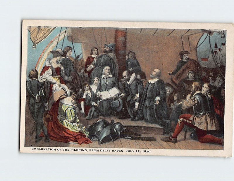 Postcard Embarkation Of The Pilgrims from Delft Haven By Weir, Capitol, D. C.