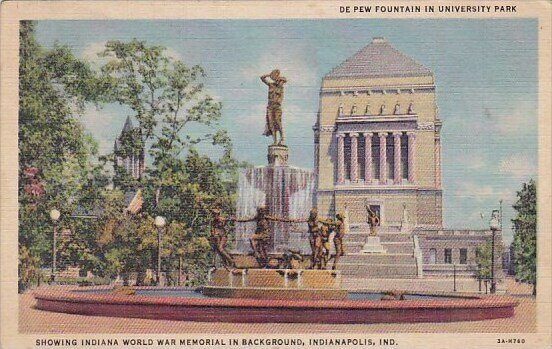 De Pew Fountain In Unversity Park Showing Indiana World War Memorial In Backg...