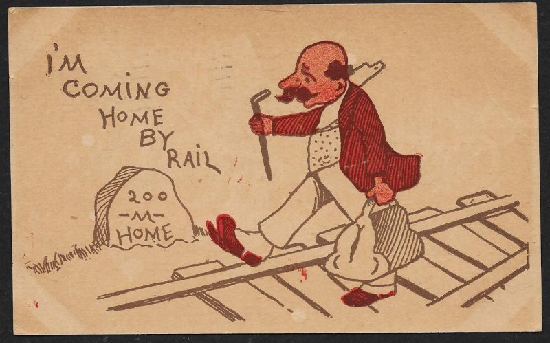 Coming Home By Rail Man Walking On Railroad Tracks Used c1907