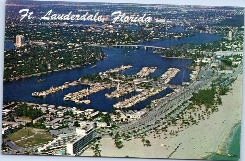 Aerial view of Bahia Mar - yacht basin with Yankee Clipper Hotel in foreground,